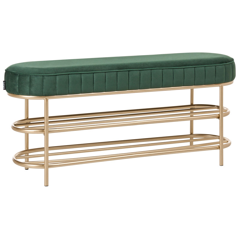 100% Polyester Upholstered Storage Bench, Green