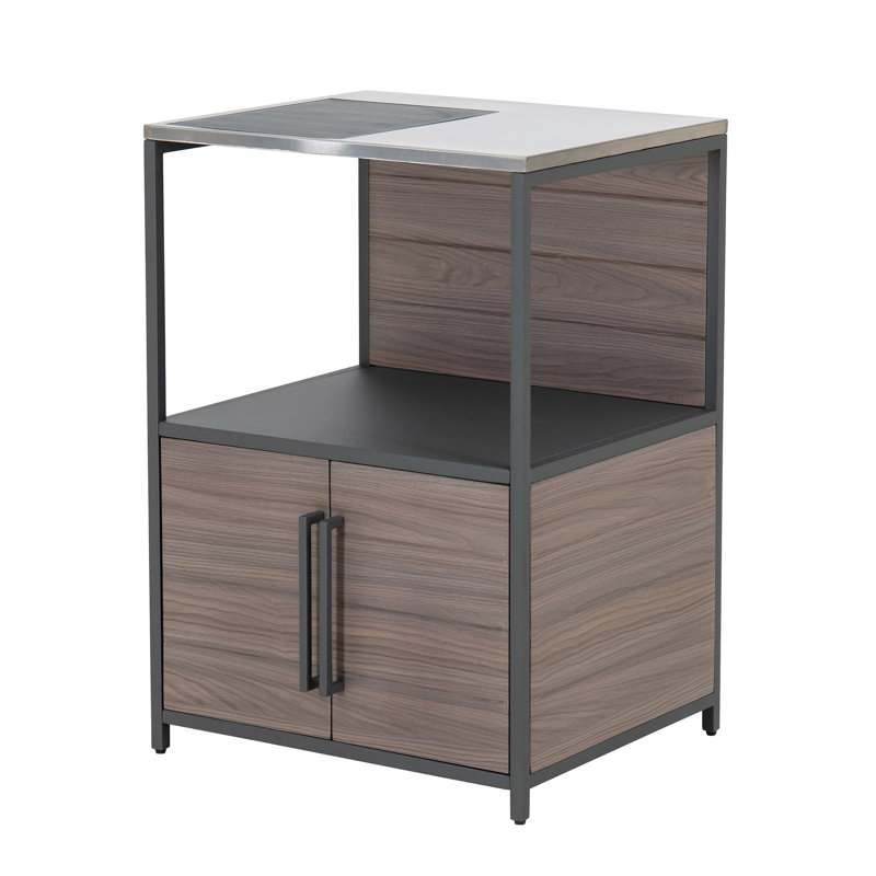 Sunjoy 25 in. W x 21 in. D x 36.02 in. H Modular Kitchen Island Counter with Stainless-Steel Countertop and Cabinet,Open Storage Shelf and Cabinet