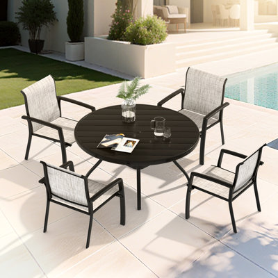 5 - Piece Patio With 4 Stackable Dining Chairs And 40.6" Round Table, Weather Frame, Comfortable , 1.57 1.9" Umbrella Hole, For Outdoor Gatherings Poolside Use Of Pieces: Metal Ideal Use, , Seats