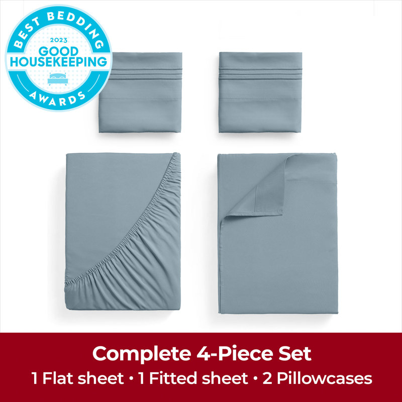 Ensemble de draps Mellanni 1800, Ensemble de draps pour grand lit avec 2 taies d'or, Bleu spa