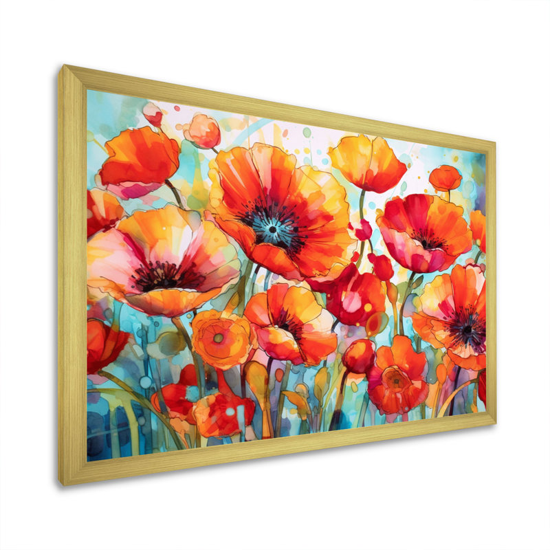 Brilliant Poppies V - Art mural floral, Cadre doré à une seule photo, H 30 po x l 40 po x P 1,5 po