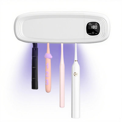 Porte-brosses à dents murales, désinfectant UV à 4 fentes pour brosses à dents et support avec séchoir à air rechargeable sans fil 3000Mah, (blanc)