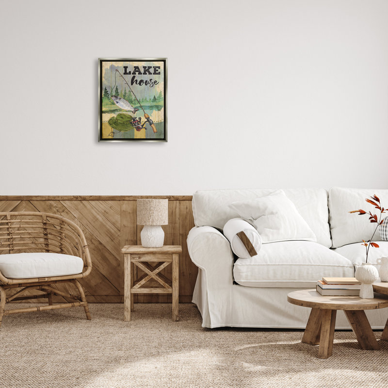 «Lake House Fishing Angler», impression, H 21 po x l 17 po x P 1,7 po, Cadre flottant gris lustré