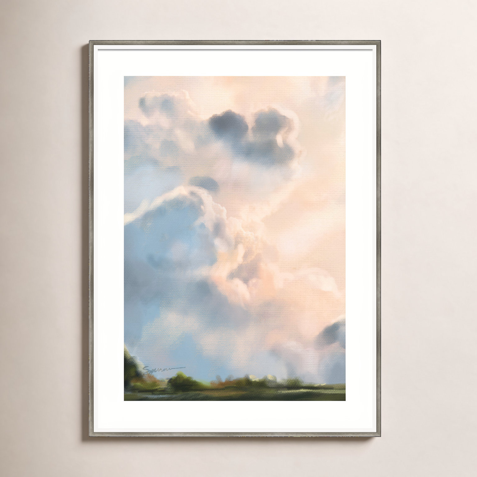 Miraval "Cloud I" Print by Mary Sparrow, 30" W x 41" H x 2" D, Silver Framed