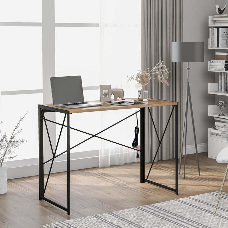 Metal Base Writing Desk, Brown/Black