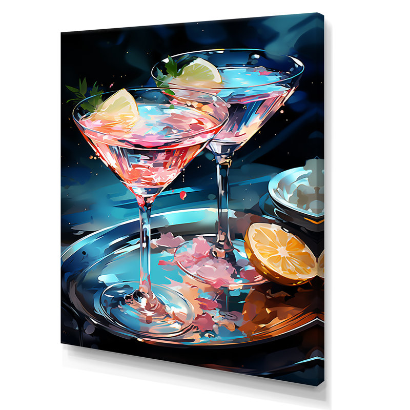 Cocktail Coral Daiquiri Pointillism - Art mural de cocktails, H 44 po x l 34 po x P 1,5 po