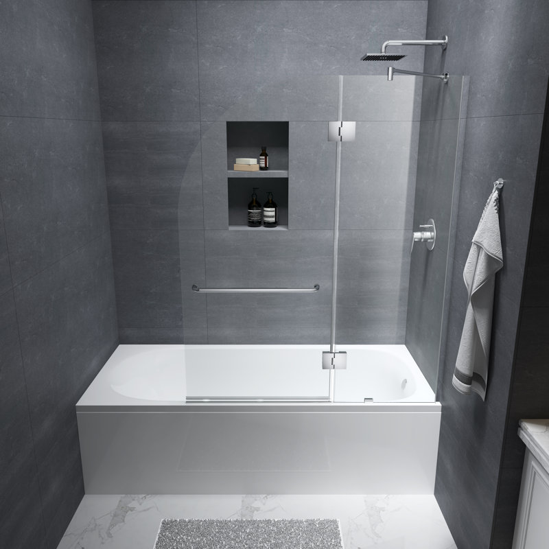 Julien 48" W x 58" H Hinged Frameless Tub Door with Heat Soaking Process and Protective Coating Treatment, Chrome