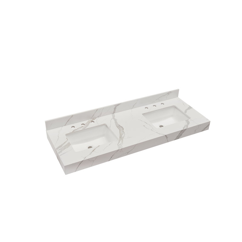 Calacatta White Composite Double Vanity Top with Sinks