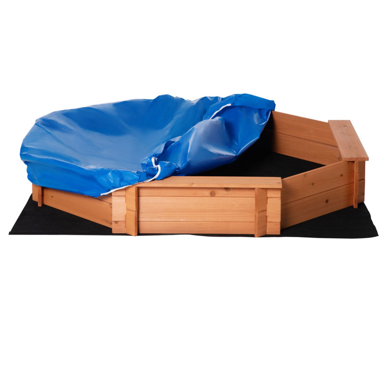 Outsunny 55'' x 8.5'' Solid Wood Round Sandbox with Cover