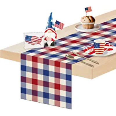 4Th Of July Buffalo Plaid Patriotic Table Runner 72 Inches Long Independence Day Red Blue White Burlap Table Runner For Party, Summer Table Runner For Home Decor 13X72 Inch