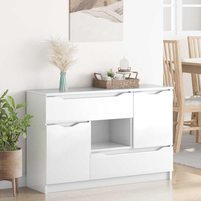  Sideboard Concrete Grey 100 X 30 X 65.6 Engineered Wood, High Gloss White
