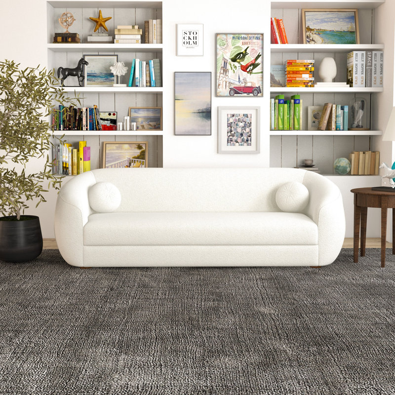 Magali 86.6" Japandi Style Boucle Fabric Sofa, White