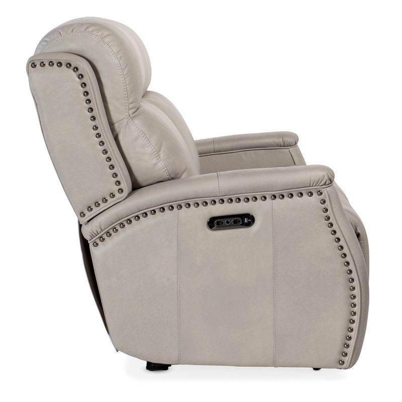 MS 56" Genuine Leather Power Reclining Loveseat, Cuir véritable gris