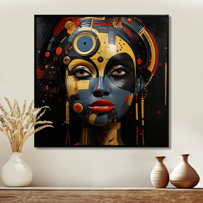 «Modern Sub-Saharan Beauty I», art géométrique moderne africain, Cadre flottant noir, H 36 po x l 36 po x P 1,5 po
