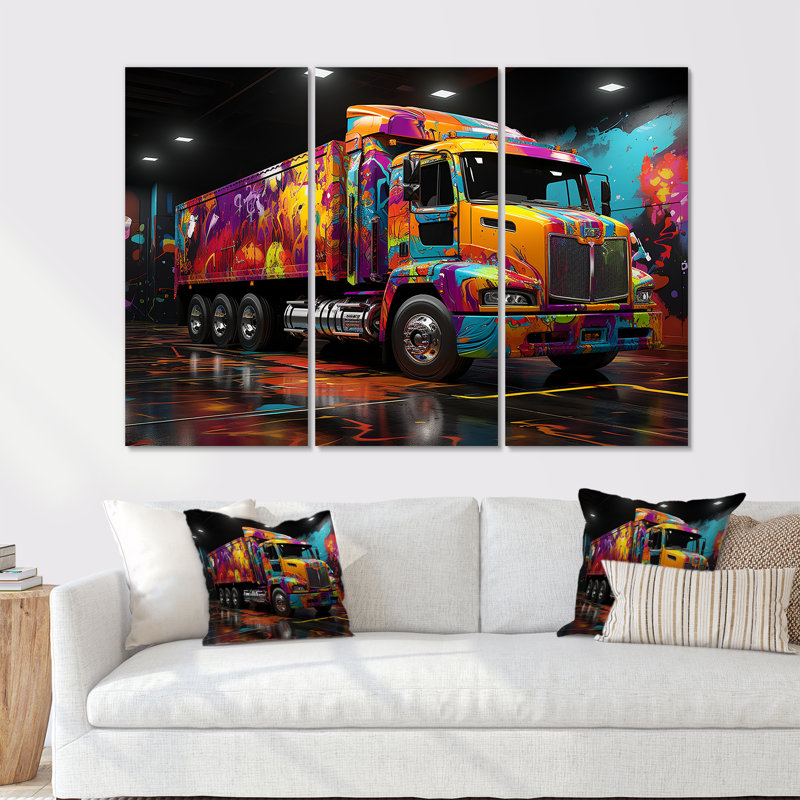 Street Art Semi Trailer Truck - ensemble d'impression d'art mural camion, H 32 po x l 48 po x P 1 po