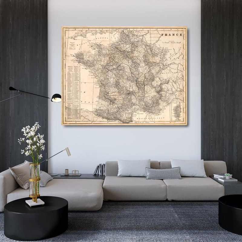 Carte antique de la France, H 36 po x l 46 po
