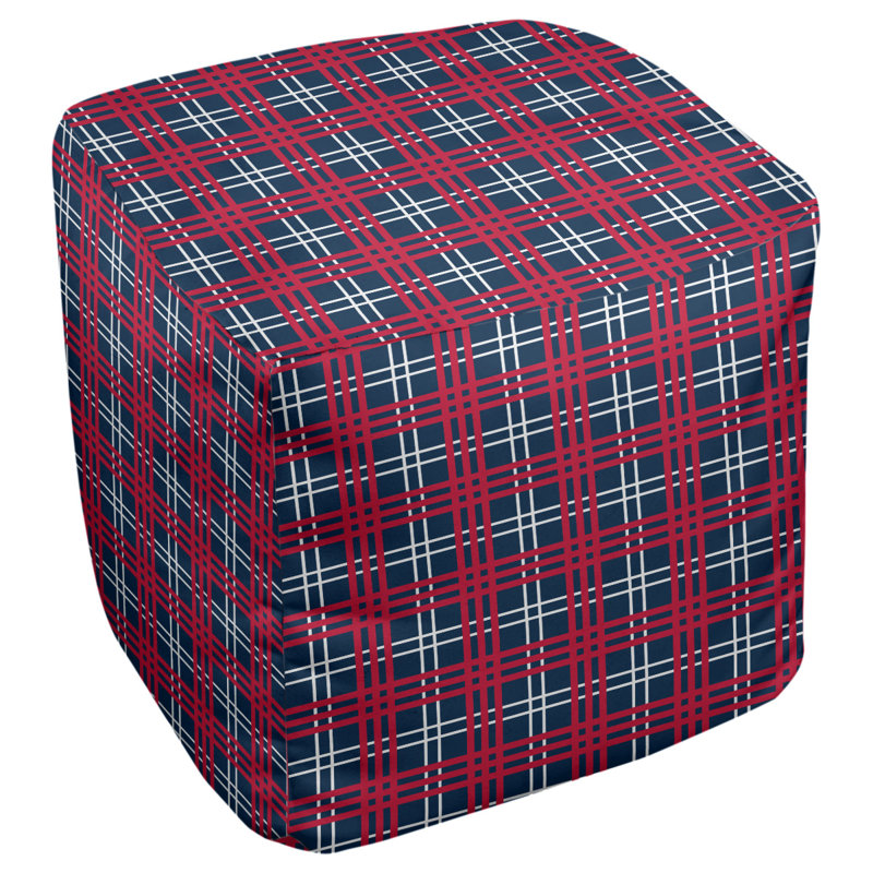Pouf carré à carreaux New England, Mélange de polyester bleu nautique / blanc / roug, H 18 po x l 18 po x P 18 po