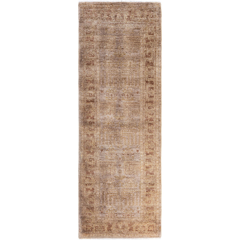 Tapis de couloir noué à la main de conception unique Rachal - beige, 2 pi 7 po x 7 pi 9 po
