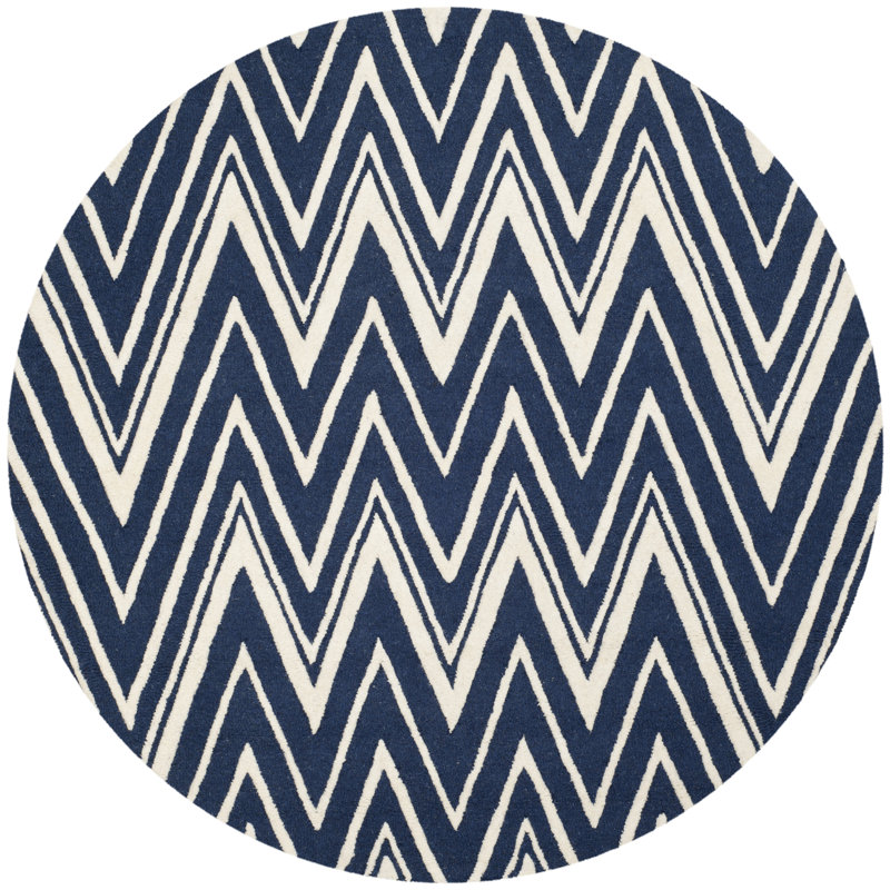 Sanyla Hand Tufted Wool Chevron Rug, Round 6'