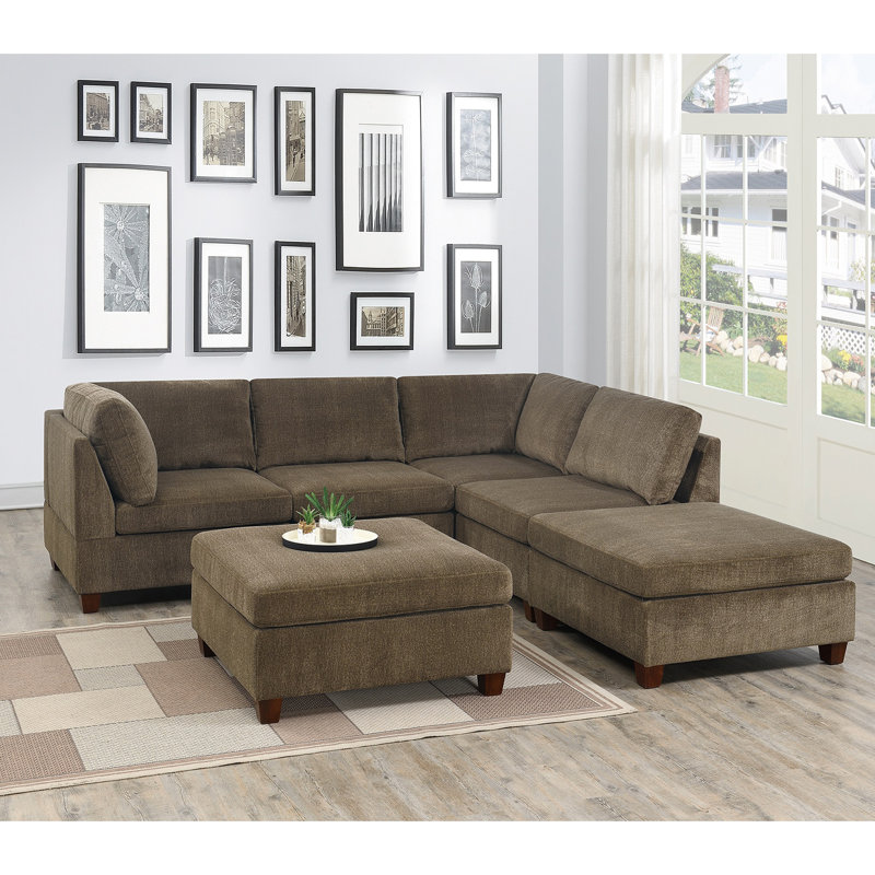 Chenille Modular Sectional Sofa, Gray Polyester Blend, 35" H x 104" W x 104" D