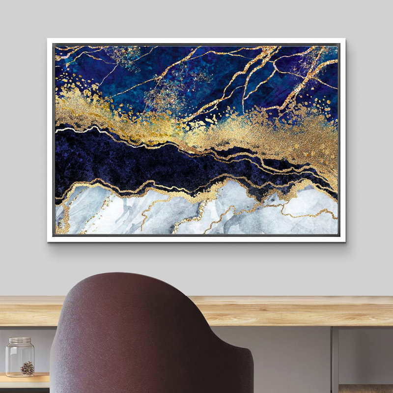 «Black Gold Marble Slice Agate Abstract Landscape Shapes Modern», reproduction d'art sur toile, H 24 po x l 36 po x P 1,5 po