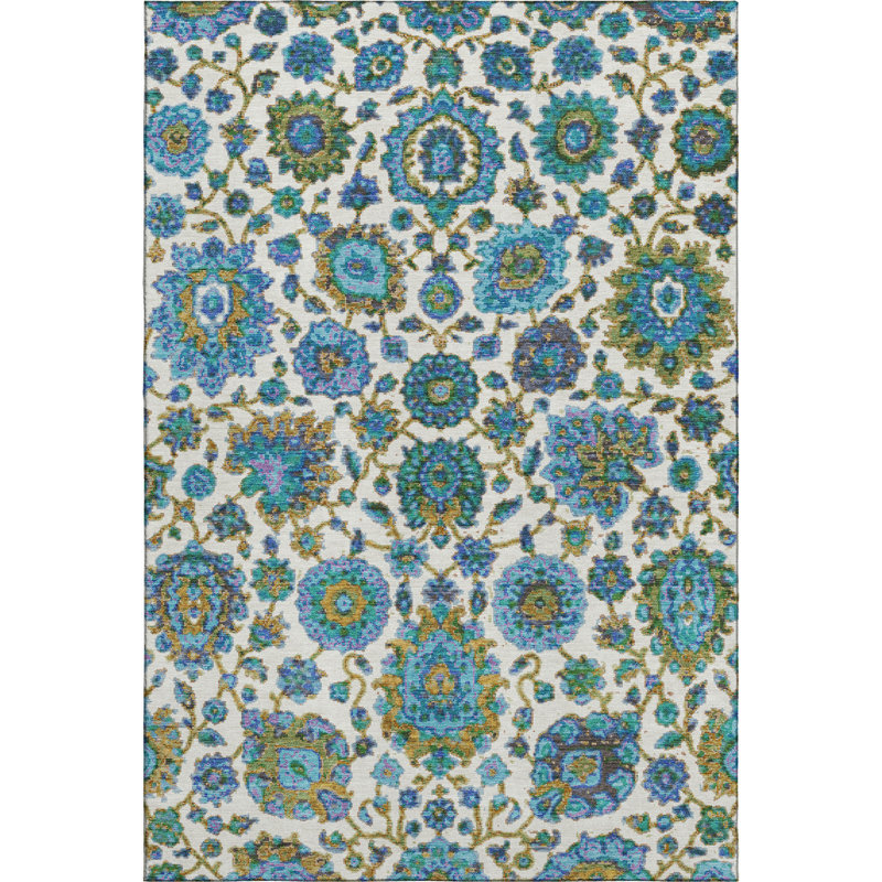 Tapis de qualité supérieure lavable à la machine Mayfield AMF2187 global, Turquoise, 9 pi x 12 pi