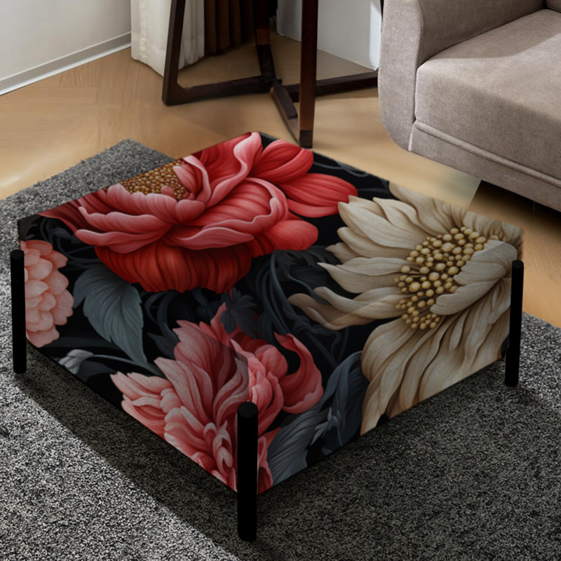 Victorien à motif floral rose et beige - Grand repose-pieds carré floral