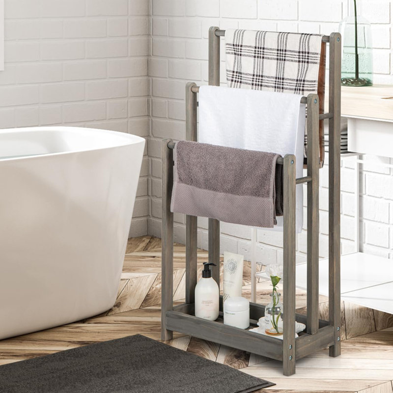 Wood Freestanding Towel Stand, Vintage Grey