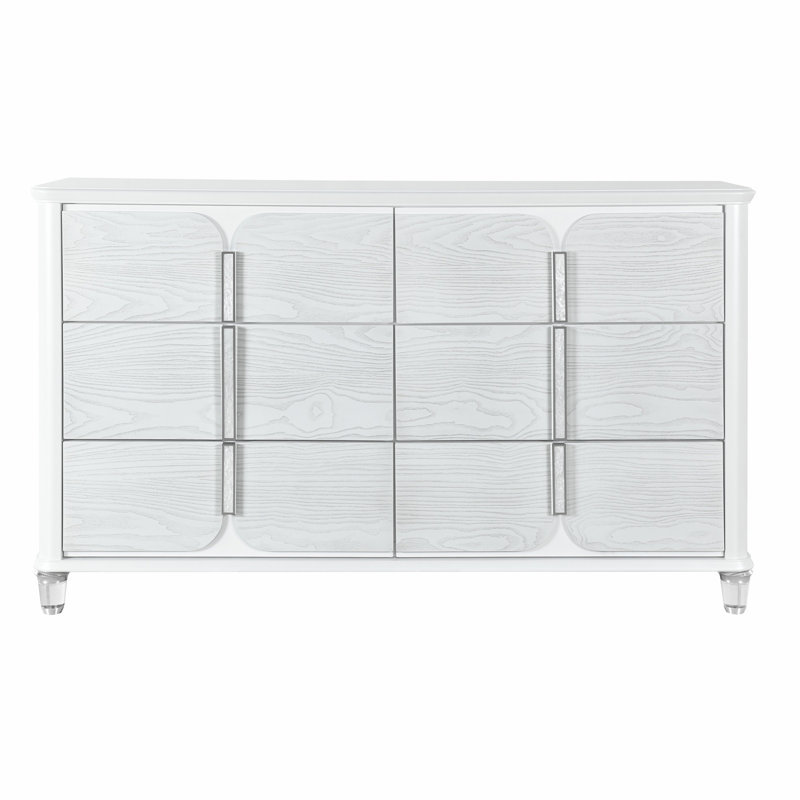 Commode horizontale avec pieds en acrylique, commode à cadre en bois avec 6 tiroirs de rangement