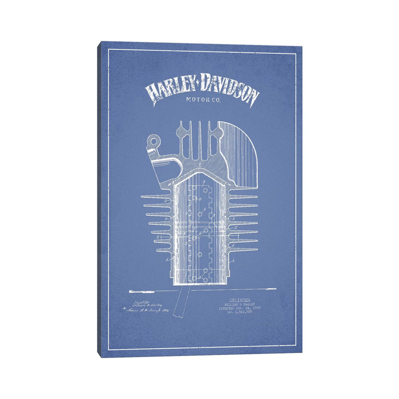 Harley-Davidson Motorcycles Cylinder (Light Blue) by Aged Pixel - Wrapped Canvas Gallery-Wrapped Canvas Giclée