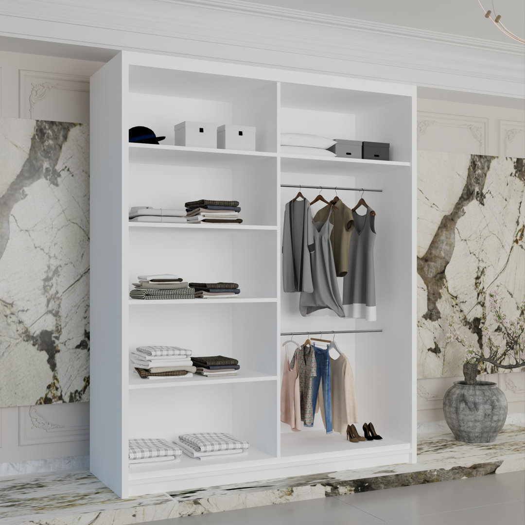 Branca Sliding Mirror Door Wardrobe with Shelves & Hanging Rails – Space-Saving Bedroom Storage – Multiple Sizes