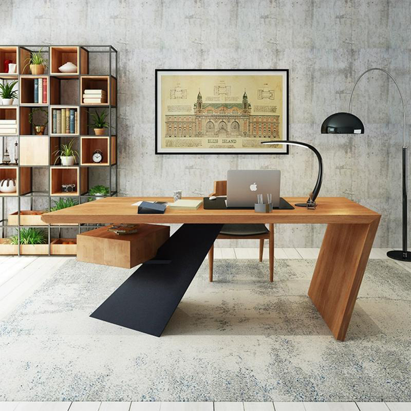 Brown Rectangular Solid Wood desks, 29.53" H x 70.87" W x 31.5" D