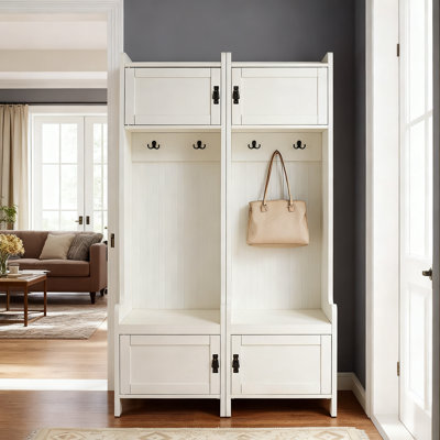 Ensemble de vestibule 2 pièces avec armoires de rangement et crochets pour portemanteaux