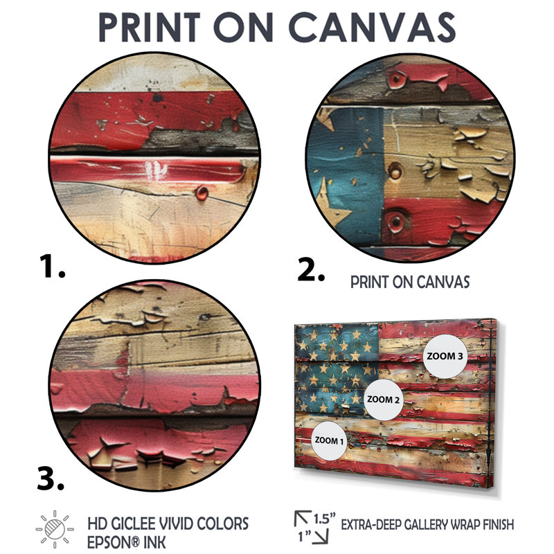 Drapeau bleu et rouge américain II - décoration murale drapeau, H 40 po x l 60 po, Toile tendue