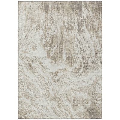 10' X 14' Taupe Abstract Washable Indoor Outdoor Area Rug