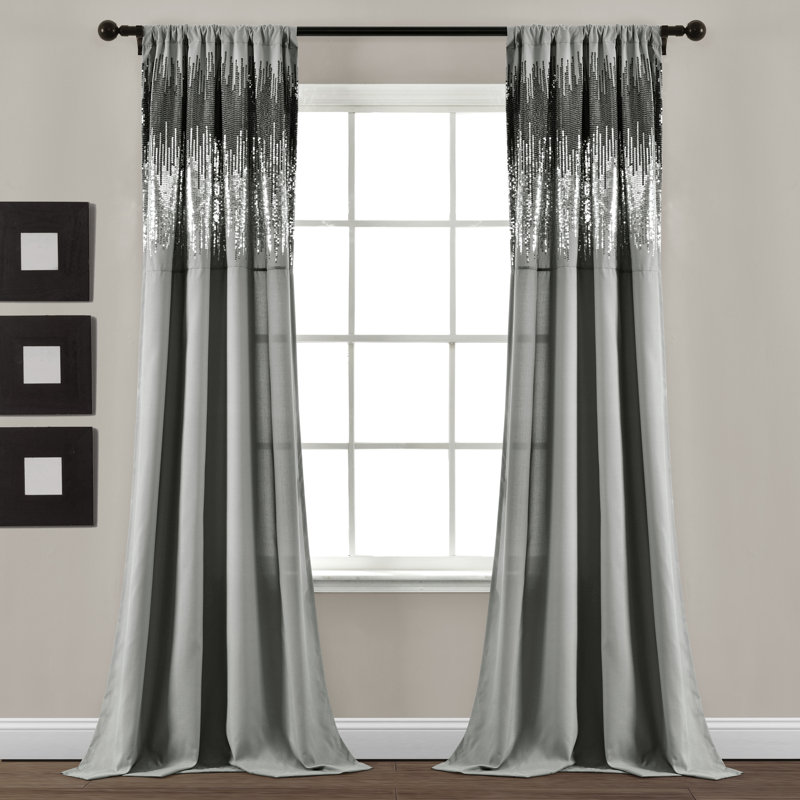 Shimmer Sequins Semi Sheer Curtain Pair, Navy