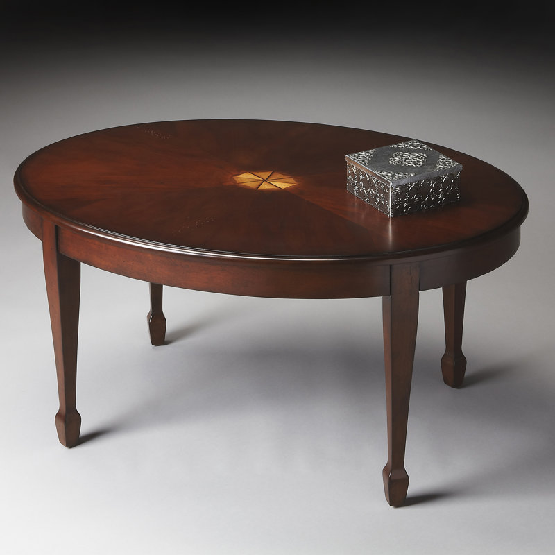 Cherry Oval Wood Coffee Table with Maple Inlay