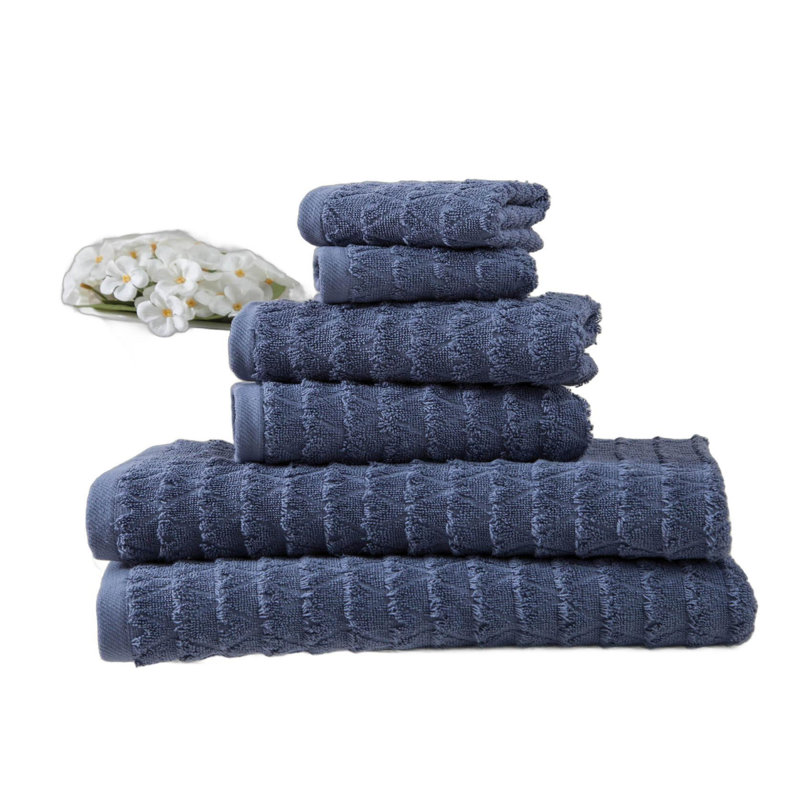 Ensemble de six serviettes de toilette en coton turc bleu marine à motifs géométriques