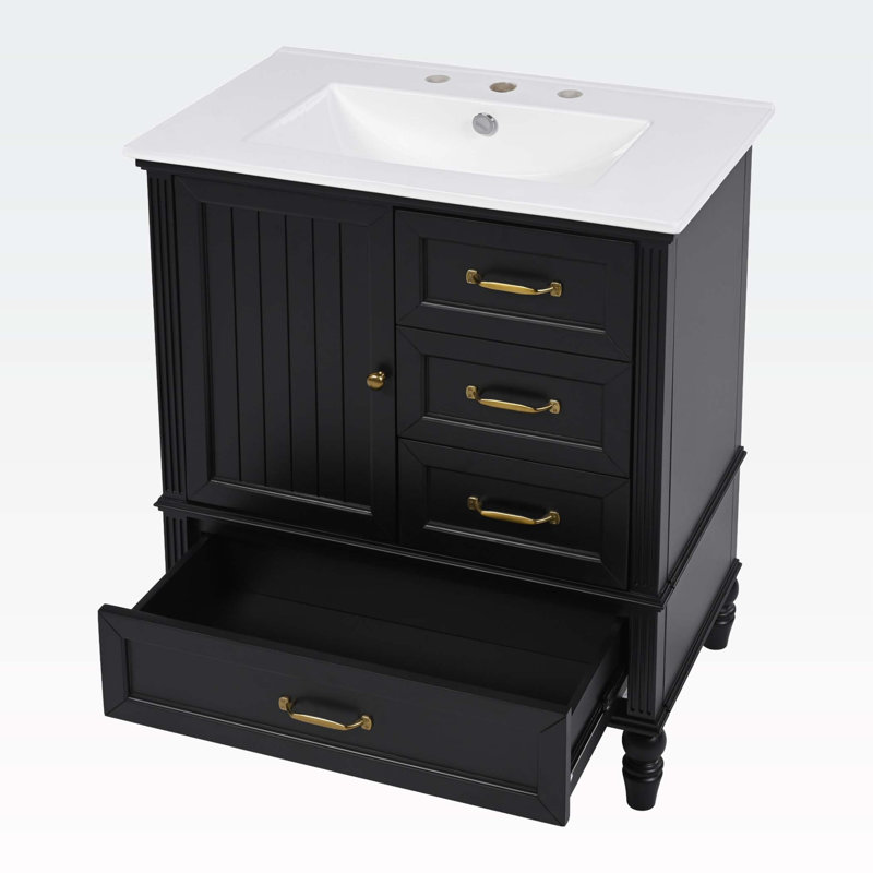 Meuble-lavabo 30 po avec lavabo, Noir, noir, noir, noir