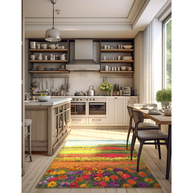 Glenarden Washable Floral Indoor Rug, Rectangle 7'1" x 10'