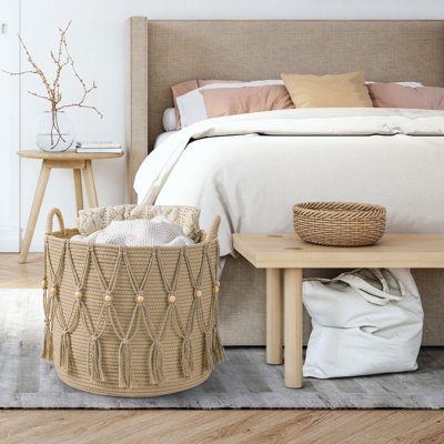 Panier à couvertures, panier de rangement décoratif pour paniers de décoration Boho, petit panier à linge Decor (beige)