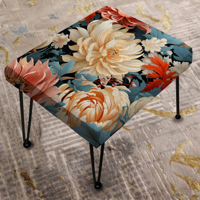 Beige And Red Modern Floral Fusion Symphony - Floral Rectangle Ottoman