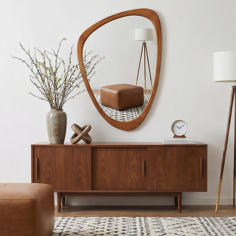 Miroir décoratif en bois massif, Brun