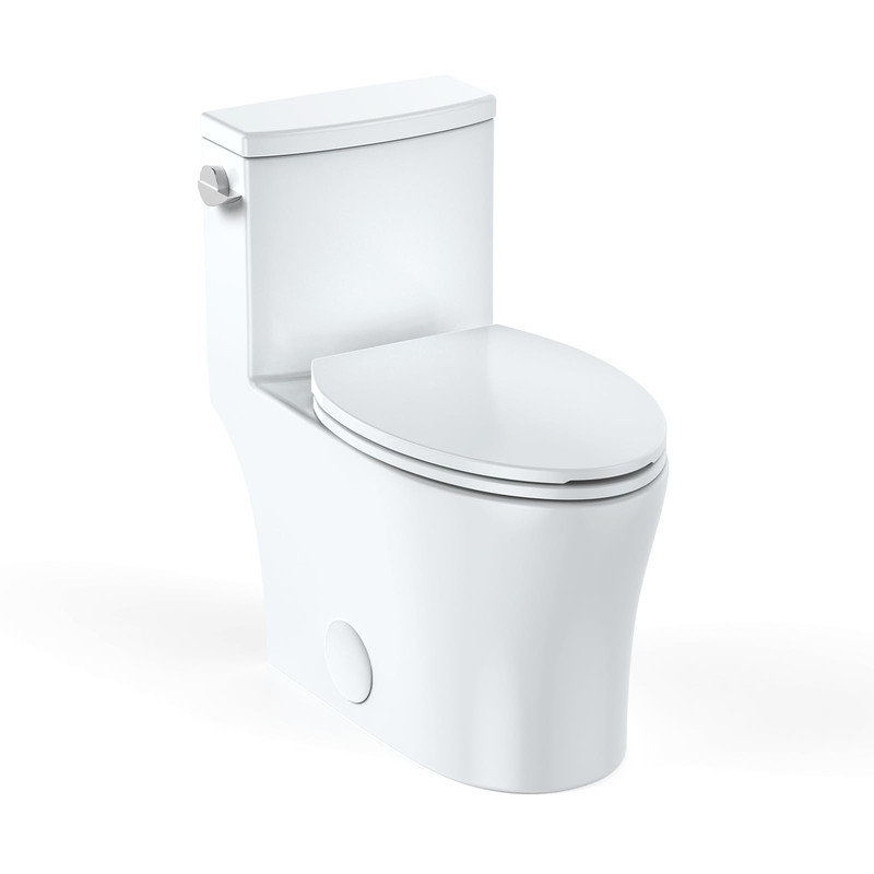 Elongated One Piece Toilet with Side Flush, Water Saving Ceramic Toilet for Modern Bathrooms