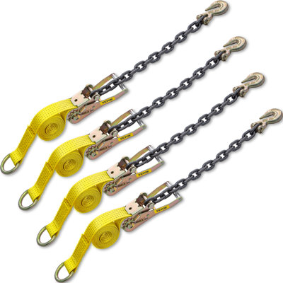 Ratchet Tie Down Straps, 2'' x 9.8' Heavy Duty Ratchet Straps with 11.8" Chain