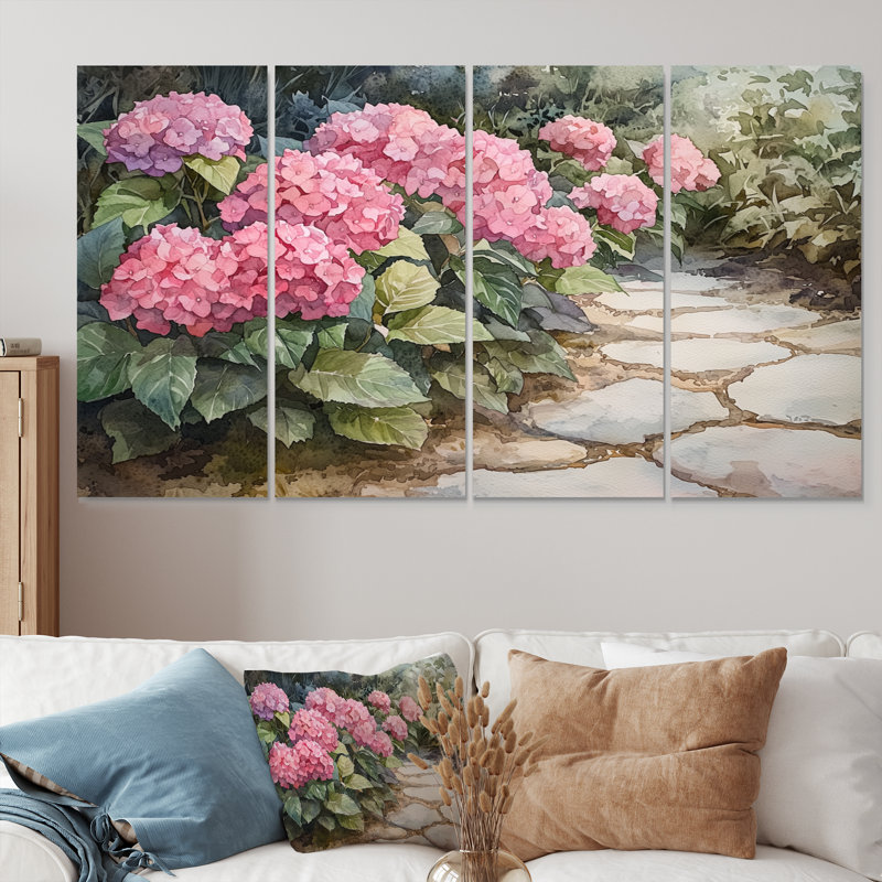 Hortensias dans l'allée de jardin monochrome I - Art mural hortensia - Art mural traditionnel, 4, H 28 po x l 48 po