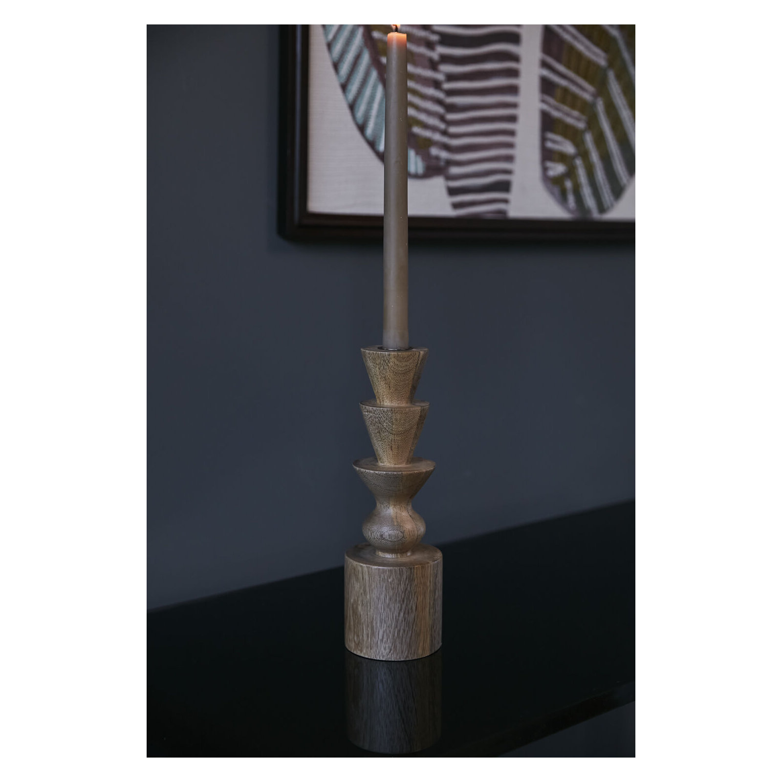 Daila 7.75" Wood Tabletop Candlestick, 10" H x 3" W x 3" D