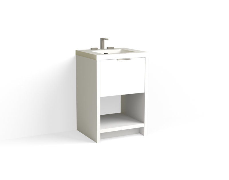 Vista 24" W Freestanding Single Bathroom Vanity, White Matte, White Nanomatte/Satin Nickel, 8" Widespread