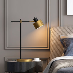 22.2 "metal gold reading desk lamp with matte black finish, featuring Nordic, modern, and minimalist design