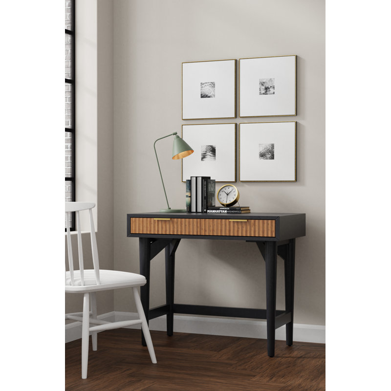 Walburg Rectangular Writing Desk with Wood Legs, Black